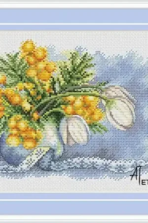 Mimosa and Tulips Cross Stitch Pattern Money Back Guarantee