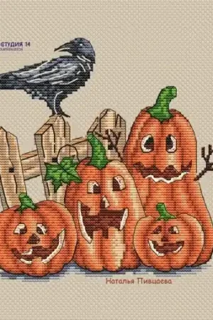 Bulk Order Crazy Pumpkins and Crow Cross Stitch Pattern