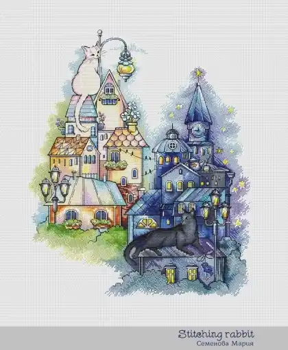 Day and Night Cross Stitch Pattern Genuine