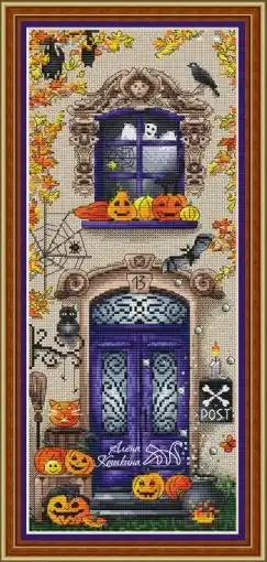 Instant Buy Halloween Balcony Cross Stitch Pattern