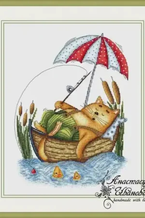 Money Back Guarantee Lazy Cat Fishing Cross Stitch Pattern