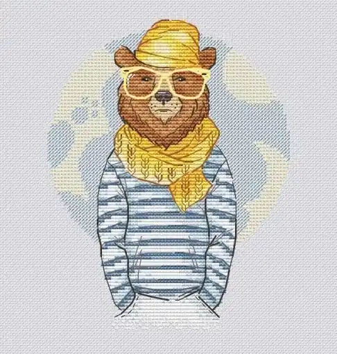 Hipster Bear Cross Stitch Pattern Premium