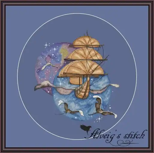 Warranty Included Flying Ship Cross Stitch Pattern