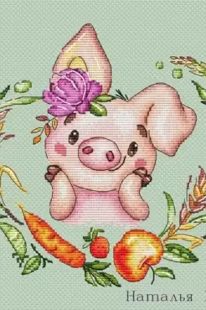 Piglet Nyusha with a Wreath Cross Stitch Pattern Popular