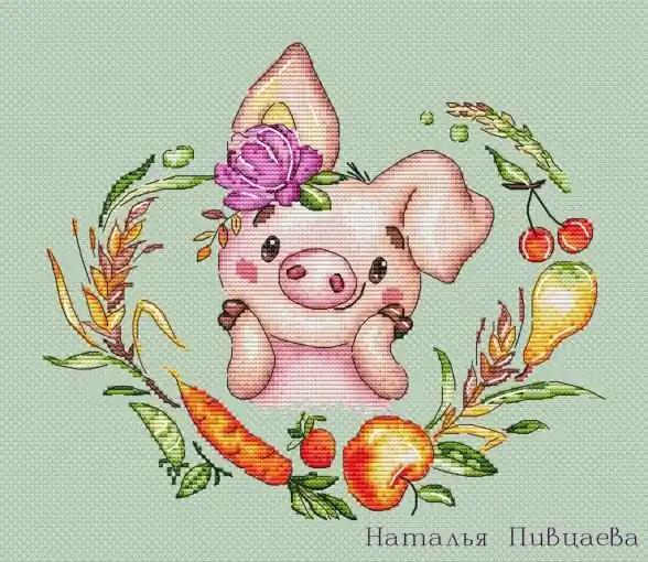 Piglet Nyusha with a Wreath Cross Stitch Pattern Popular