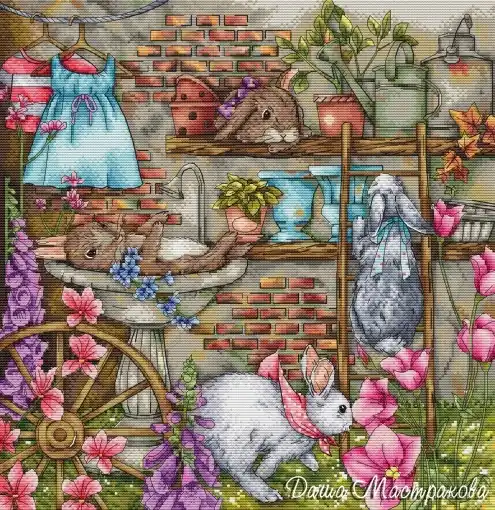 Rabbit's Garden Cross Stitch Pattern Markdown