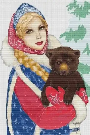 Snow Maiden and Little Bear Cross Stitch Pattern Save Now