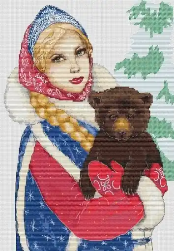 Snow Maiden and Little Bear Cross Stitch Pattern Save Now