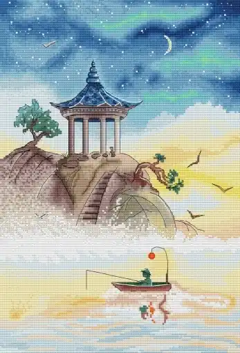 Pagoda with a Boat Cross Stitch Pattern Latest