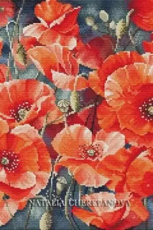 Fast Shipping Red Poppies Cross Stitch Pattern
