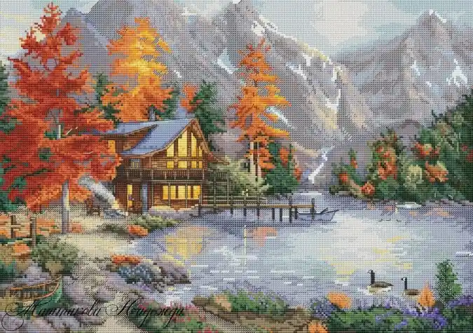 Fresh Stock House in the Mountains Cross Stitch Pattern