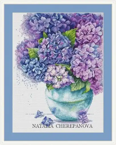 Affordable Bouquet of Hydrangeas Cross Stitch Pattern