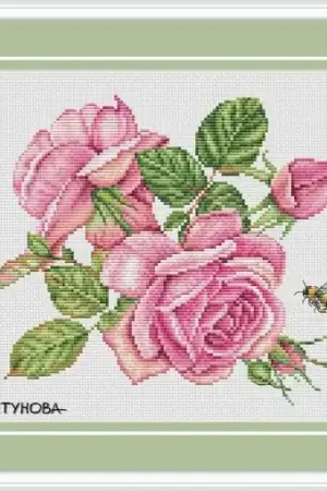 Same Day Shipping Pink Roses Cross Stitch Pattern