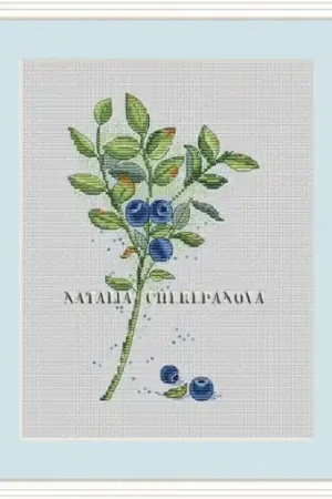 Fast Shipping Branch of Blueberry Cross Stitch Pattern