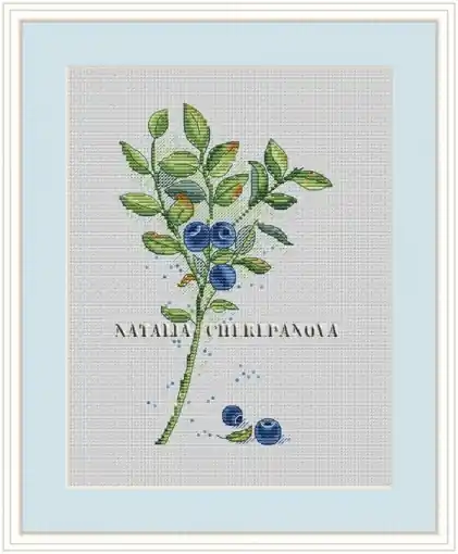Fast Shipping Branch of Blueberry Cross Stitch Pattern