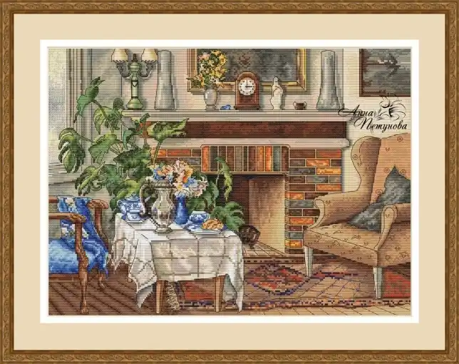 By the Fireplace Cross Stitch Pattern Exclusive