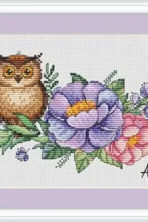 Little Owl and Flowers Cross Stitch Pattern Free Returns