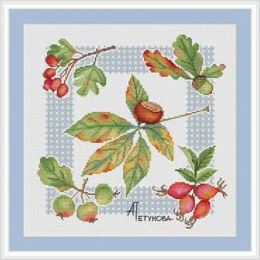 Leaf Sampler Cross Stitch Pattern Modern