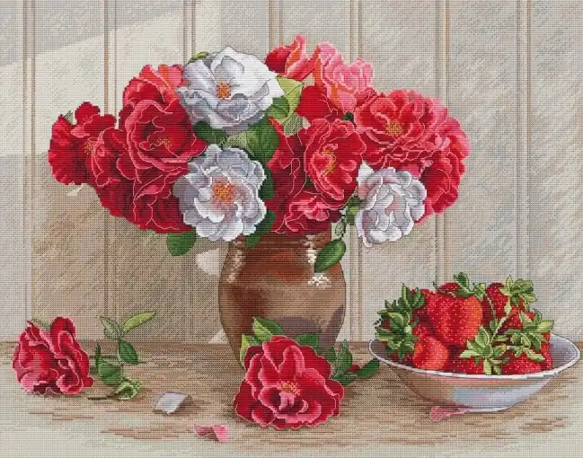Express Delivery Roses and Strawberry Cross Stitch Pattern