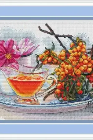 Markdown Sandthorn and Cosmos Cross Stitch Pattern