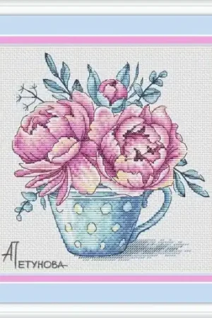 Authentic Peonies in a Vase Cross Stitch Pattern