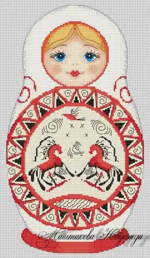 Matryoshka with Mezen Painting Cross Stitch Pattern Worldwide Shipping