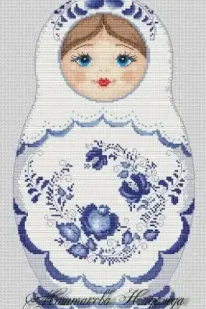 Certified Matryoshka with Gzhel Painting Cross Stitch Pattern