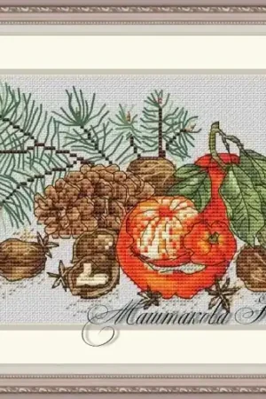 Certified Tangerines with Fir Cones Cross Stitch Pattern