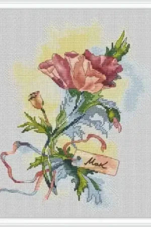 Authentic Watercolor Poppy Cross Stitch Pattern