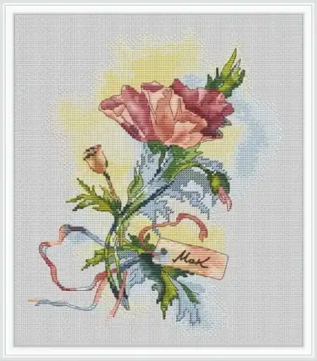 Authentic Watercolor Poppy Cross Stitch Pattern
