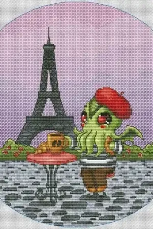 Authentic Cthulhu in Paris Cross Stitch Pattern