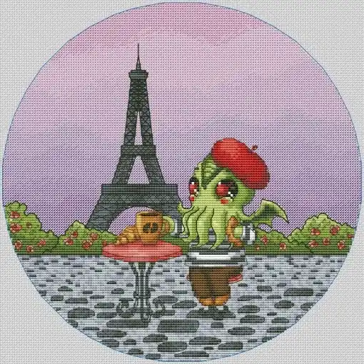 Authentic Cthulhu in Paris Cross Stitch Pattern