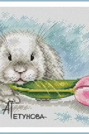 Bunny with Tulip Cross Stitch Pattern Popular