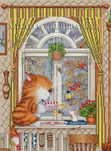 Cat by the Window Cross Stitch Pattern Limited Time