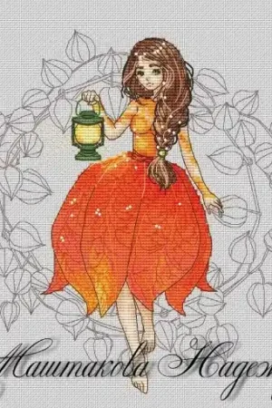 Handmade Girl with Physalis Cross Stitch Pattern