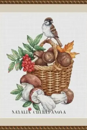 Basket of Mushrooms Cross Stitch Pattern Fresh Stock