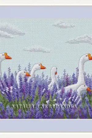 Geese in the Lavender Field Cross Stitch Pattern Weekend Sale