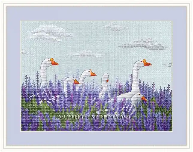 Geese in the Lavender Field Cross Stitch Pattern Weekend Sale