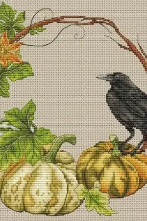 Original Raven and Pumpkins Cross Stitch Pattern