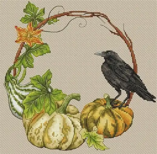 Original Raven and Pumpkins Cross Stitch Pattern