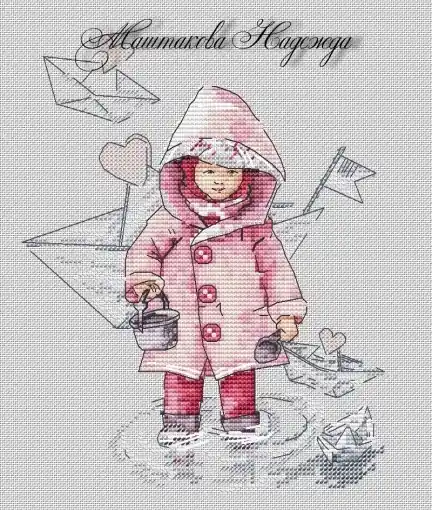 Free Shipping Spring Puddles Cross Stitch Pattern