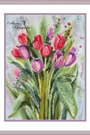 Watercolor Tulips Cross Stitch Pattern Express Delivery