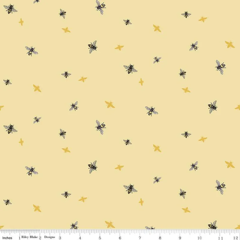 Riley Blake C15136-Yellow Honey Bees and Flowers Please Fan Favorite