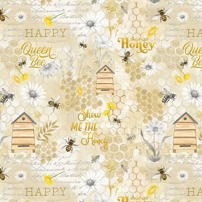 Timeless Treasures Bee-CD3263 Beige – Honey Bee Collage Instant Buy
