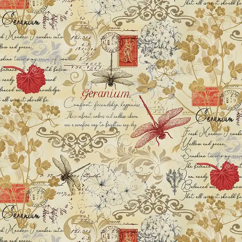 Fresh Stock Timeless Treasures Fleur-CD3182 Cream Text and Floral