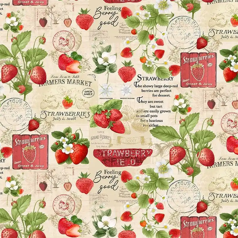Timeless Treasures Fruit-CD3400 Beige Strawberries Market Collage Save Now