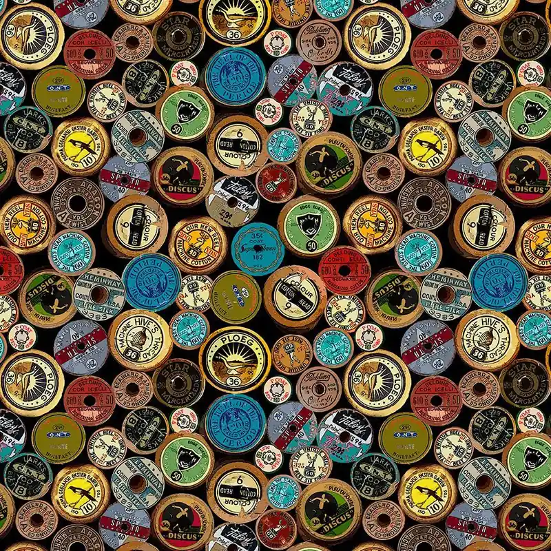 Timeless Treasures Sew-CD3354 Multi – Antique Spool Labels One Day Deal