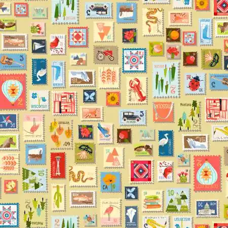 In Demand Windham Fabrics Cross Country by Tamara Kate – 54509D-4 Stamp Collection – Wheat
