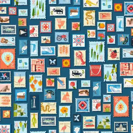 Windham Fabrics Cross Country by Tamara Kate – 54509D-6 Stamp Collection – Blue Affordable