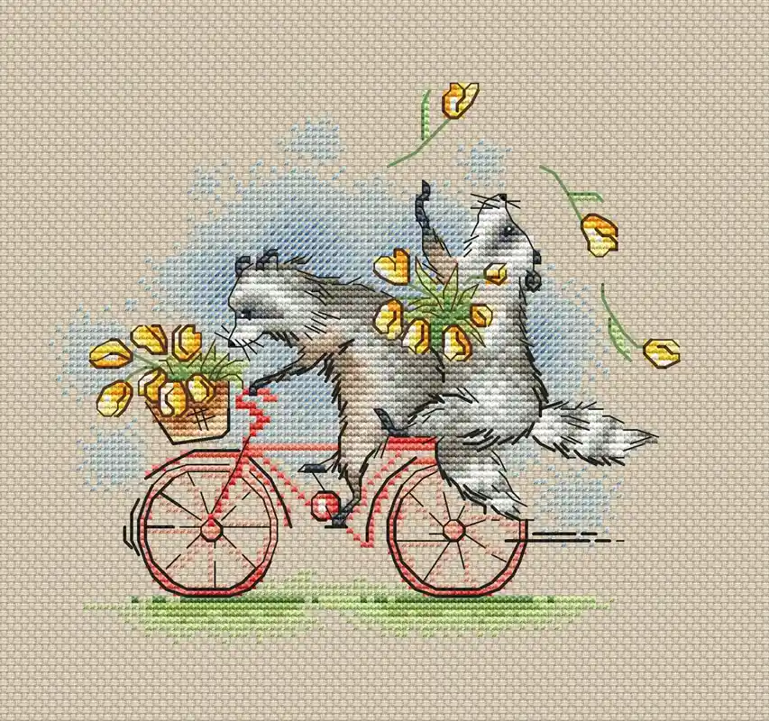New Release Raccoons on a bicycle - PDF Cross Stitch Pattern